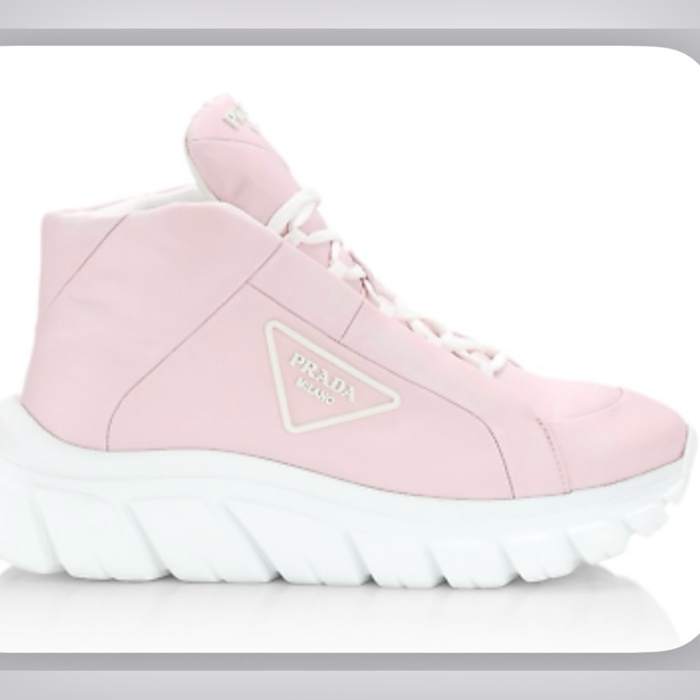 Prada Rush Piuma Nylon Platform High Top Sneakers – Pink/White – Size 36 (US 6)